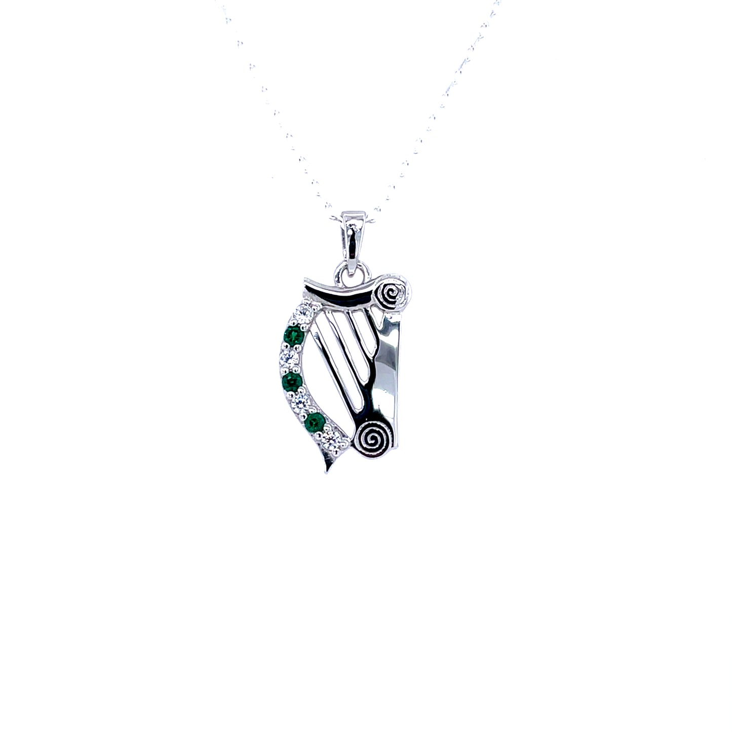 Sterling Silver Harp Green CZ Pendant SCP247