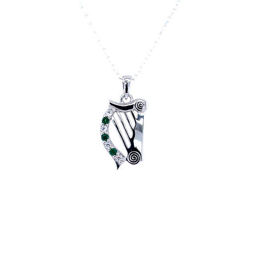 Sterling Silver Harp Green CZ Pendant SCP247
