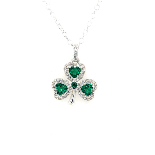 Sterling Silver Green CZ Shamrock Pendant SCP275