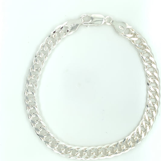 Sterling Silver Solid Double Curb Chain Bracelet