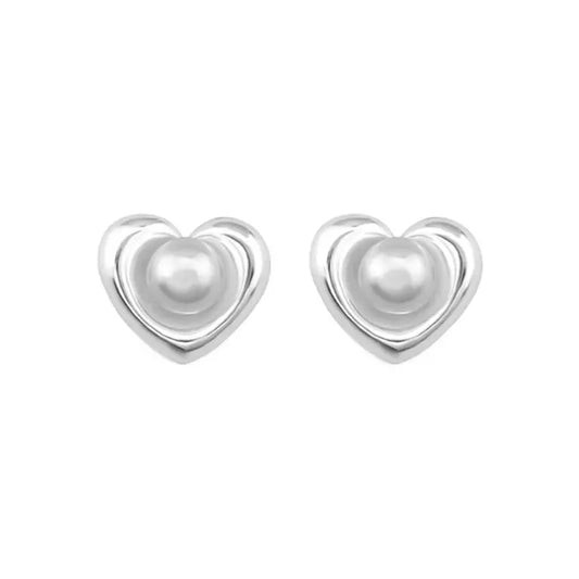 Silver Freshwater Cultured Pearl Heart Stud Earring SE2005