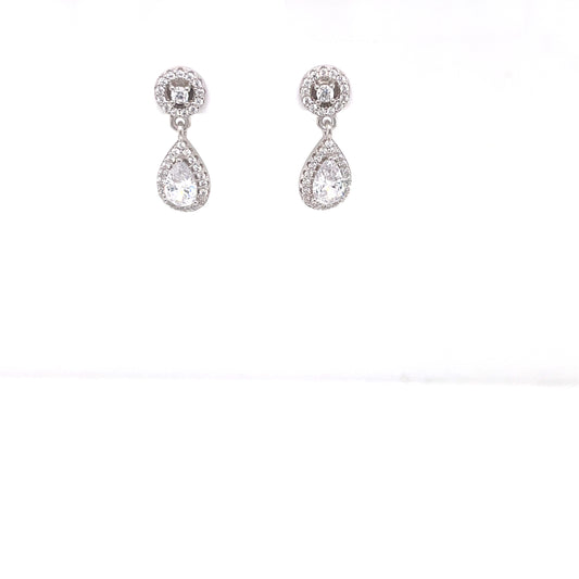 Sterling Silver CZ Halo Teardrop Drop Earrings SE3325