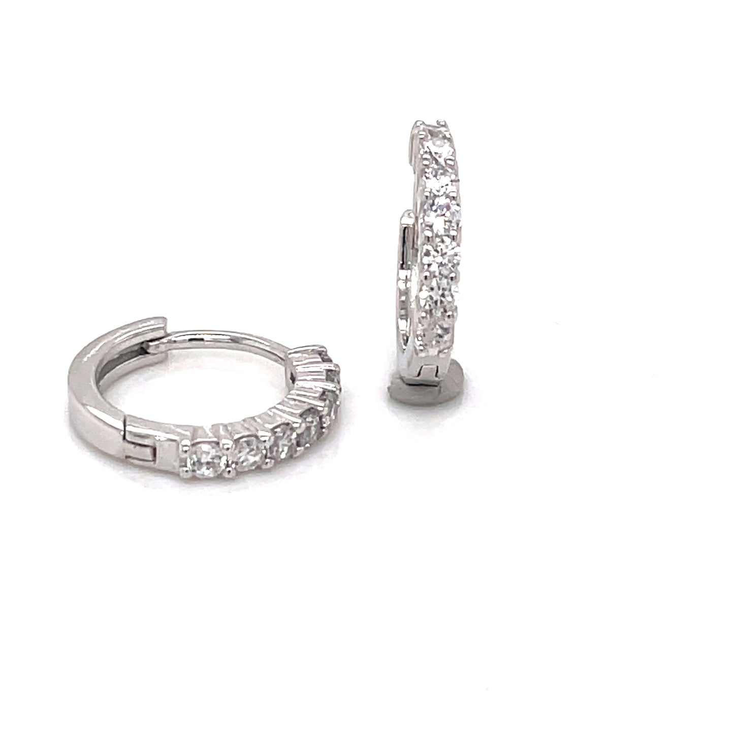 Sterling Silver 14mm Claw-set CZ Huggie Hoop Earrings SE3418