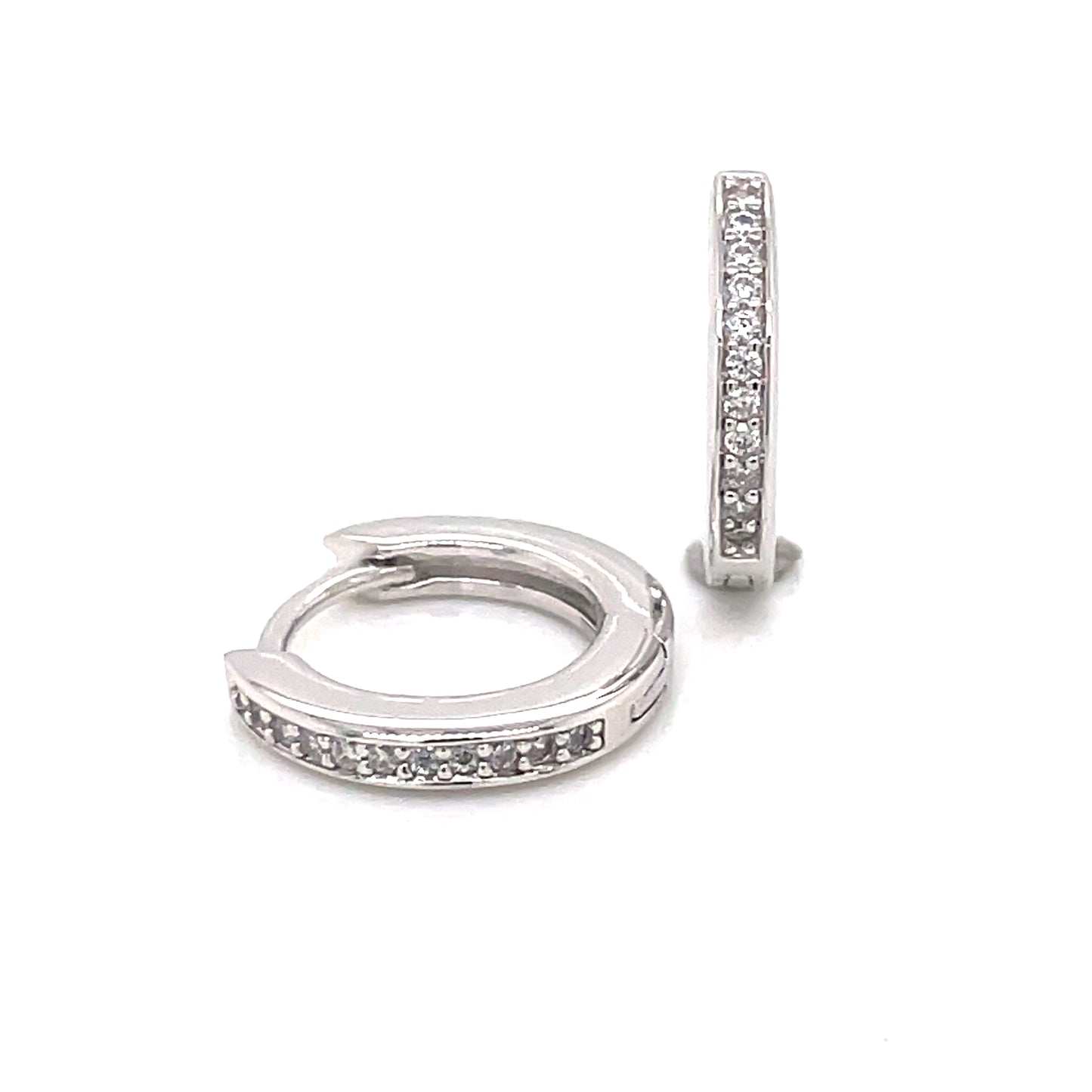 Sterling Silver 16mm Channel set CZ Huggie Hoop Earrings SE3419