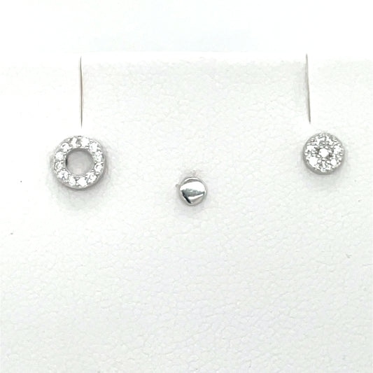 Sterling Silver Single Stud Earring Set of 3 SE3479