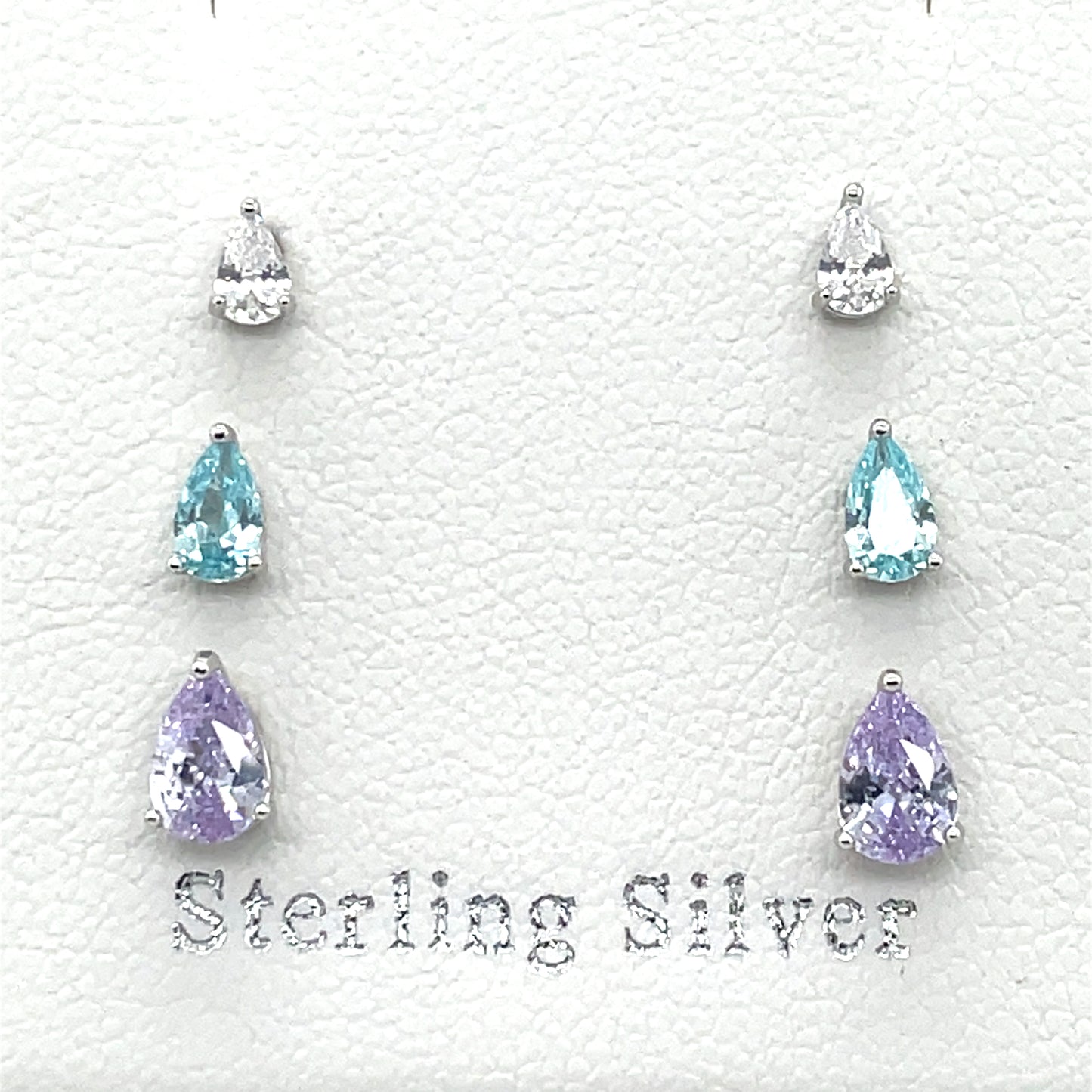 Sterling Silver CZ Teardrop Earring Set of 3 SE3616
