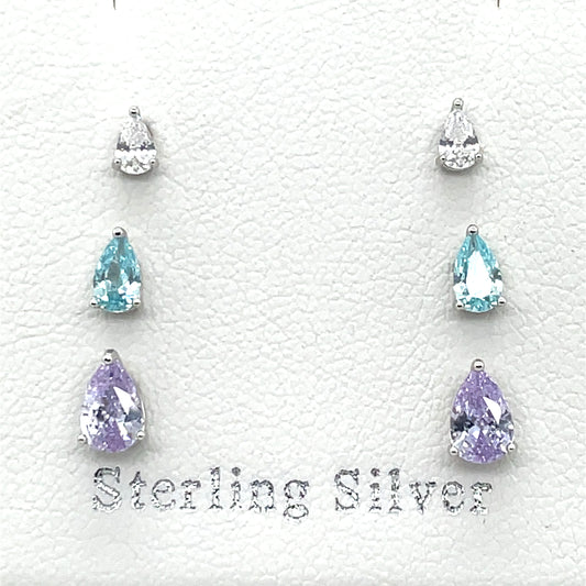 Sterling Silver CZ Teardrop Earring Set of 3 SE3616