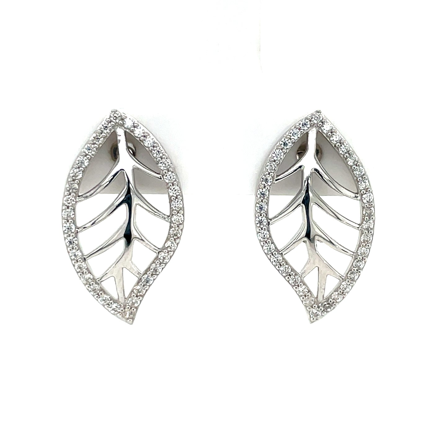 Sterling Silver CZ Leaf Stud Earrings SE450