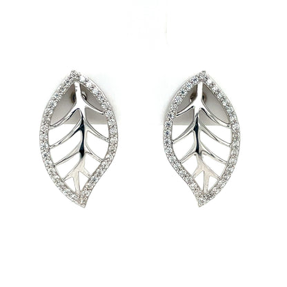 Sterling Silver CZ Leaf Stud Earrings SE450