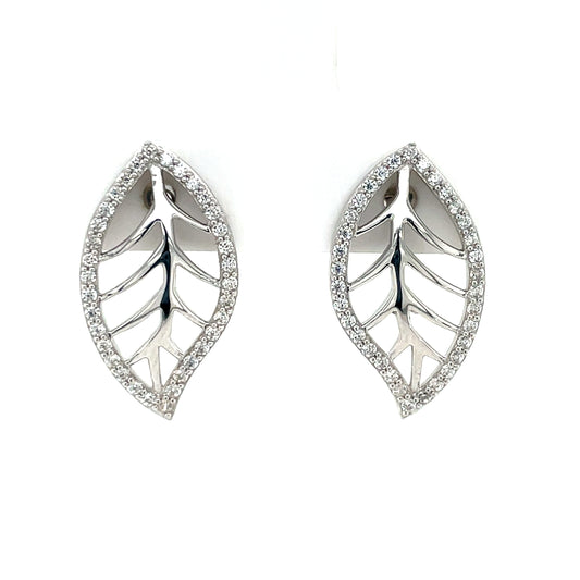 Sterling Silver CZ Leaf Stud Earrings SE450