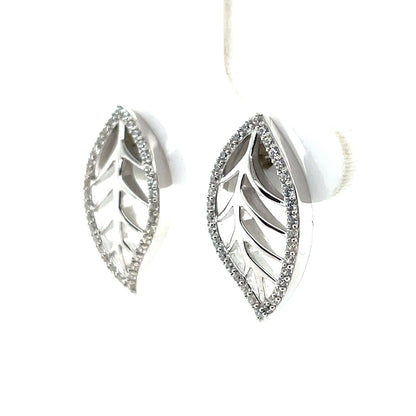 Sterling Silver CZ Leaf Stud Earrings SE450