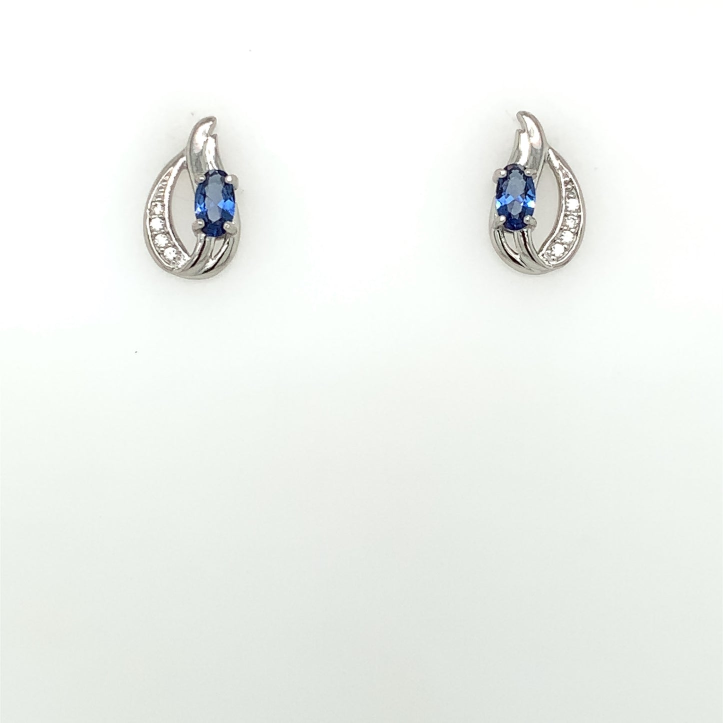 Sterling Silver Sapphire CZ Teardrop Stud Earrings