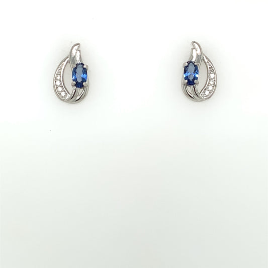 Sterling Silver Sapphire CZ Teardrop Stud Earrings