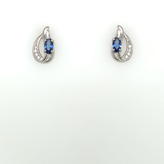 Sterling Silver Sapphire CZ Teardrop Stud Earrings SE604/S