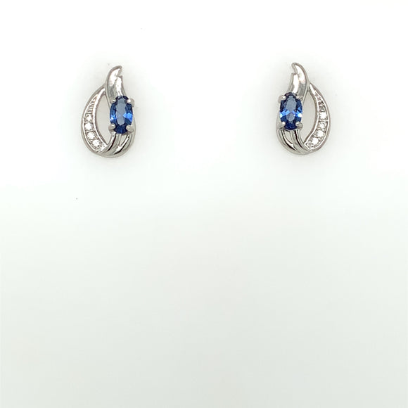Sterling Silver Sapphire CZ Teardrop Stud Earrings