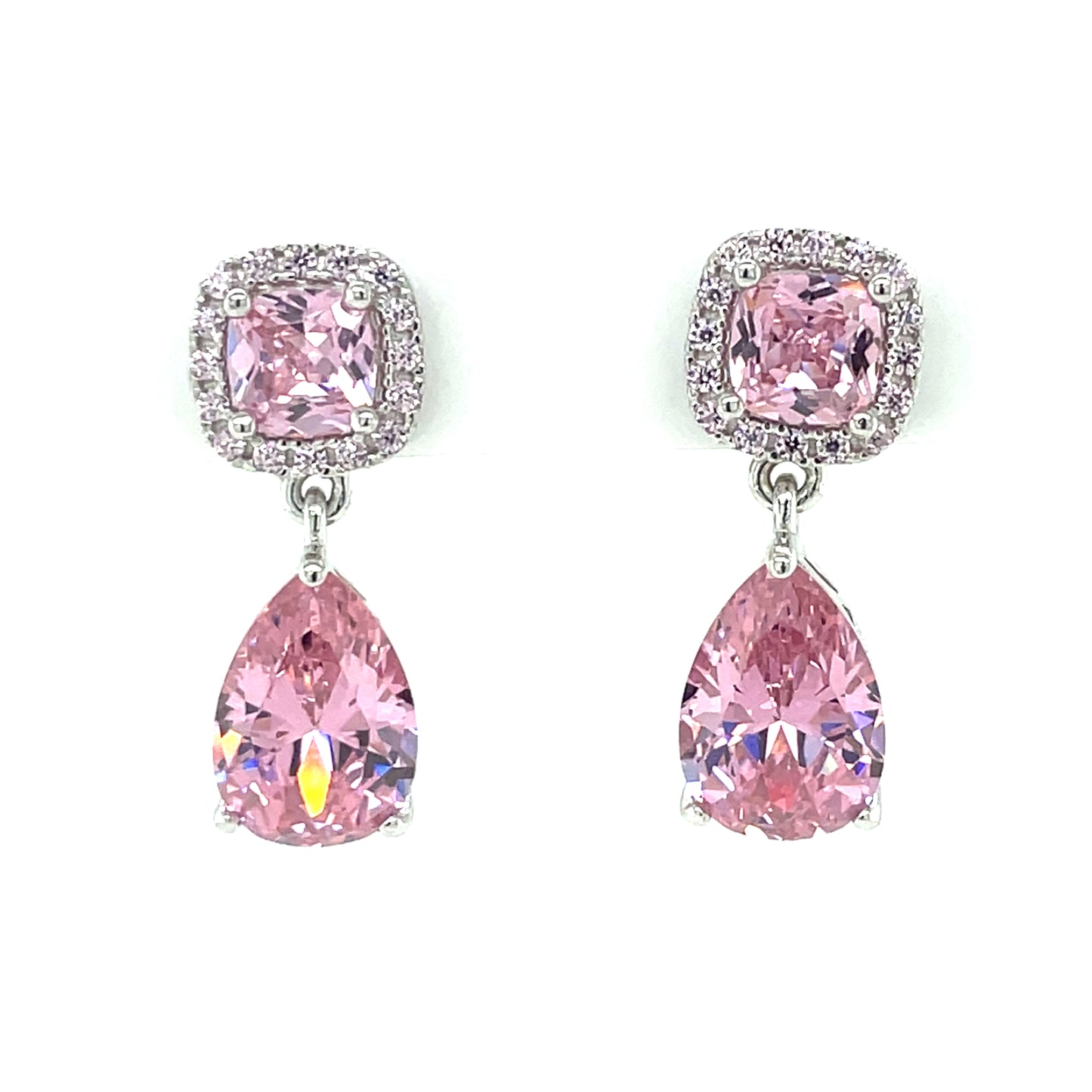 Sterling Silver Pink CZ Drop Cluster Drop Earrings SE618