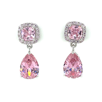 Sterling Silver Pink CZ Drop Cluster Drop Earrings SE618