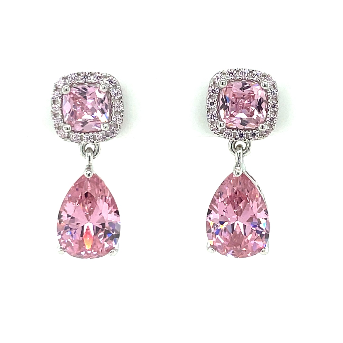 Sterling Silver Pink CZ Drop Cluster Drop Earrings SE618