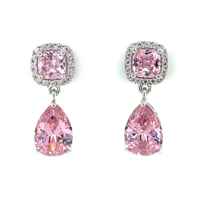 Sterling Silver Pink CZ Drop Cluster Drop Earrings SE618