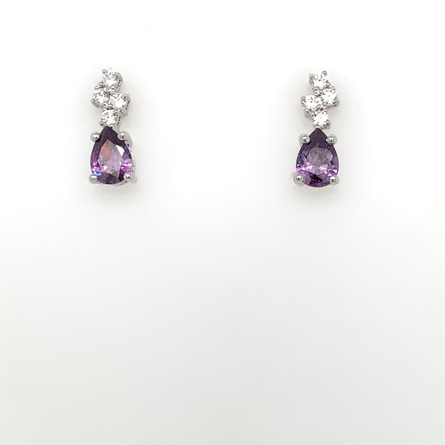 Sterling Silver Amethyst CZ Teardrop Stud Earrings