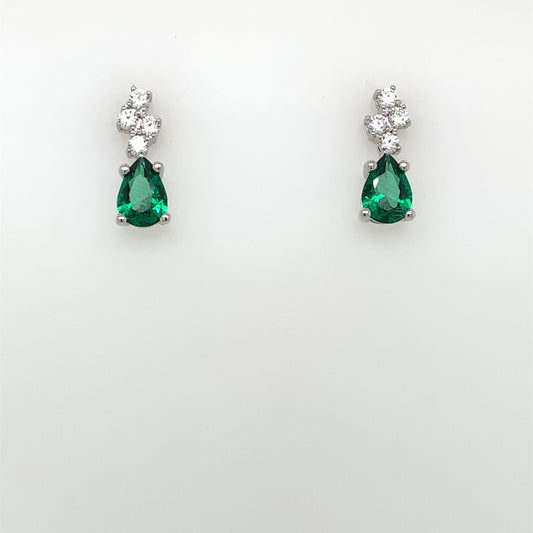 Sterling Silver Emerald CZ Teardrop Stud Earrings SE648/E