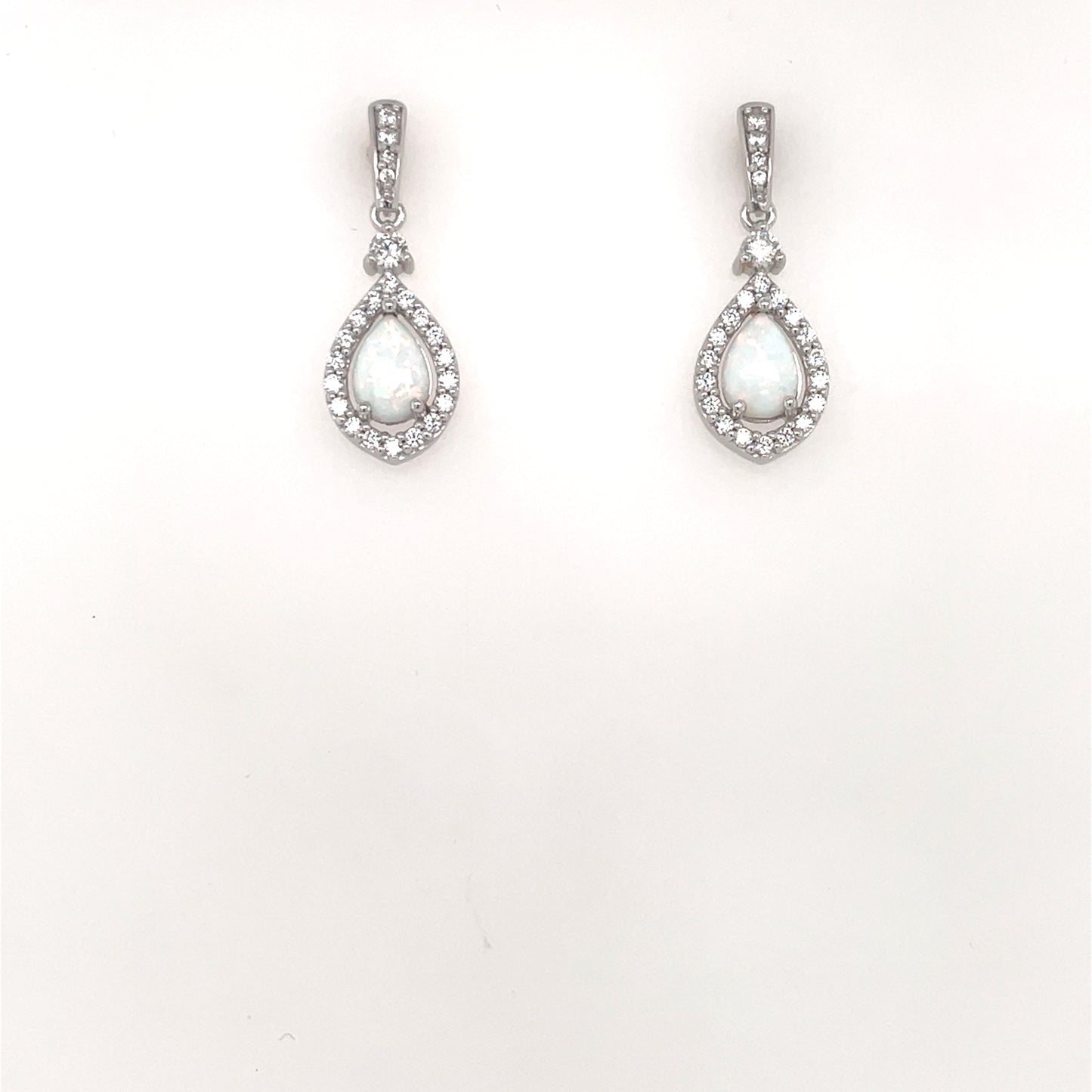 Sterling Silver Opal CZ Teardrop Earrings SE679