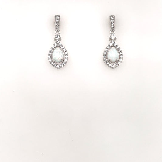 Sterling Silver Opal CZ Teardrop Earrings SE679