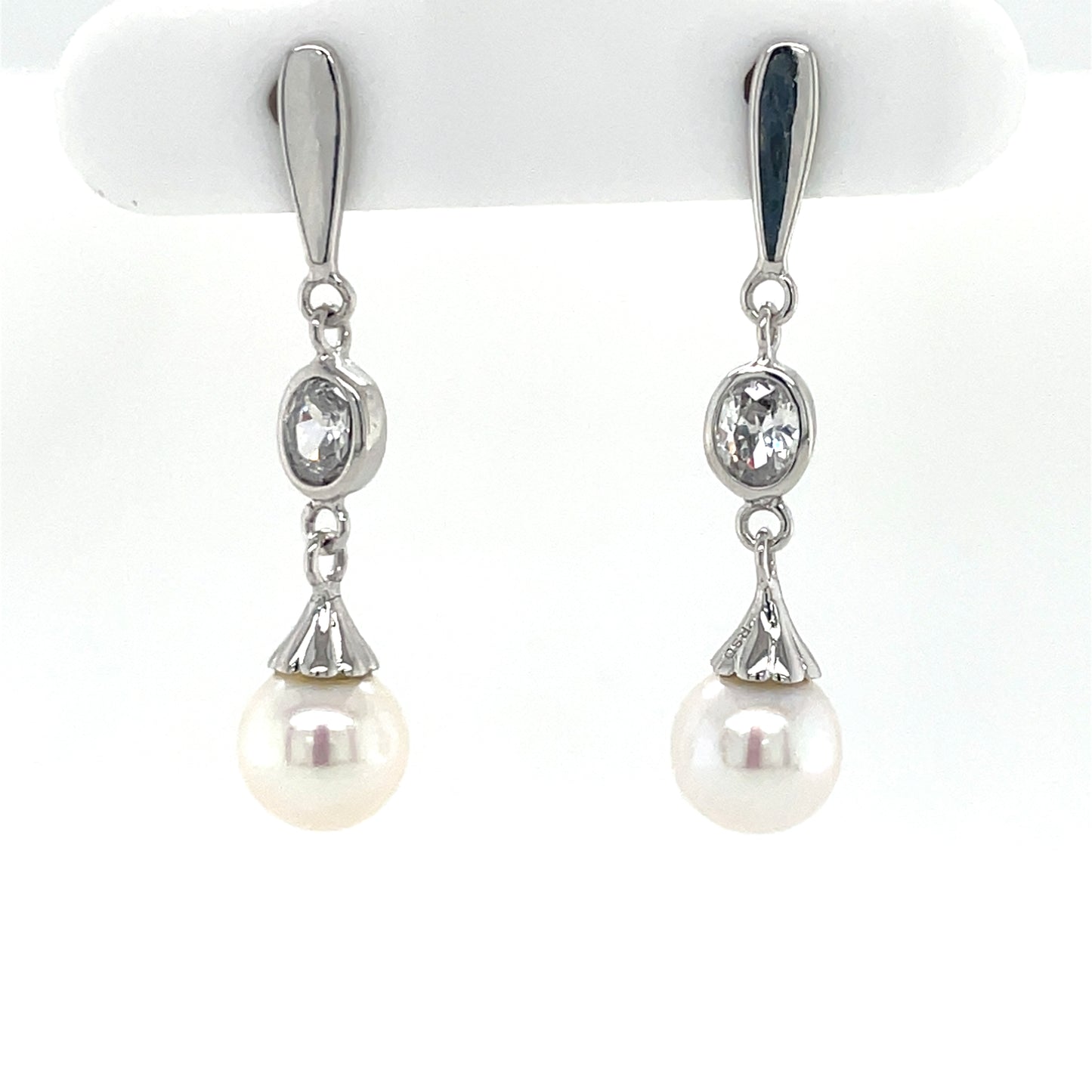 Sterling Silver CZ  Freshwater Pearl Drop Earrings SE704