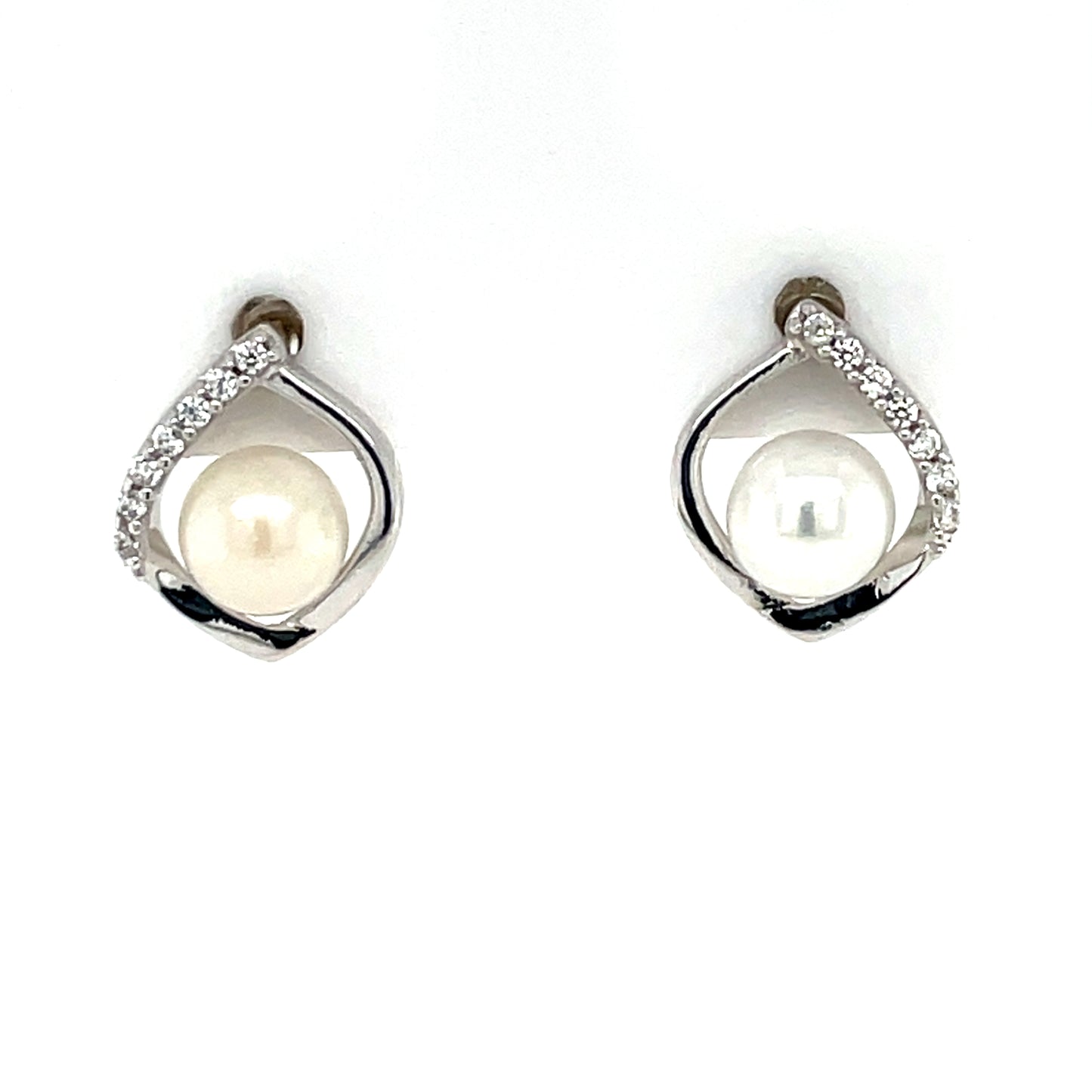 Sterling Silver Freshwater Pearl CZ Surround Stud Earrings SE705