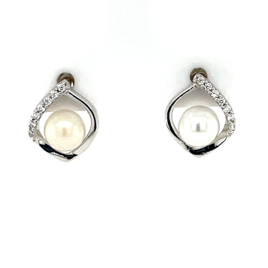 Sterling Silver Freshwater Pearl CZ Surround Stud Earrings SE705