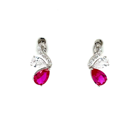 Sterling Silver Ruby CZ Teardrop Stud Earrings SE736/R