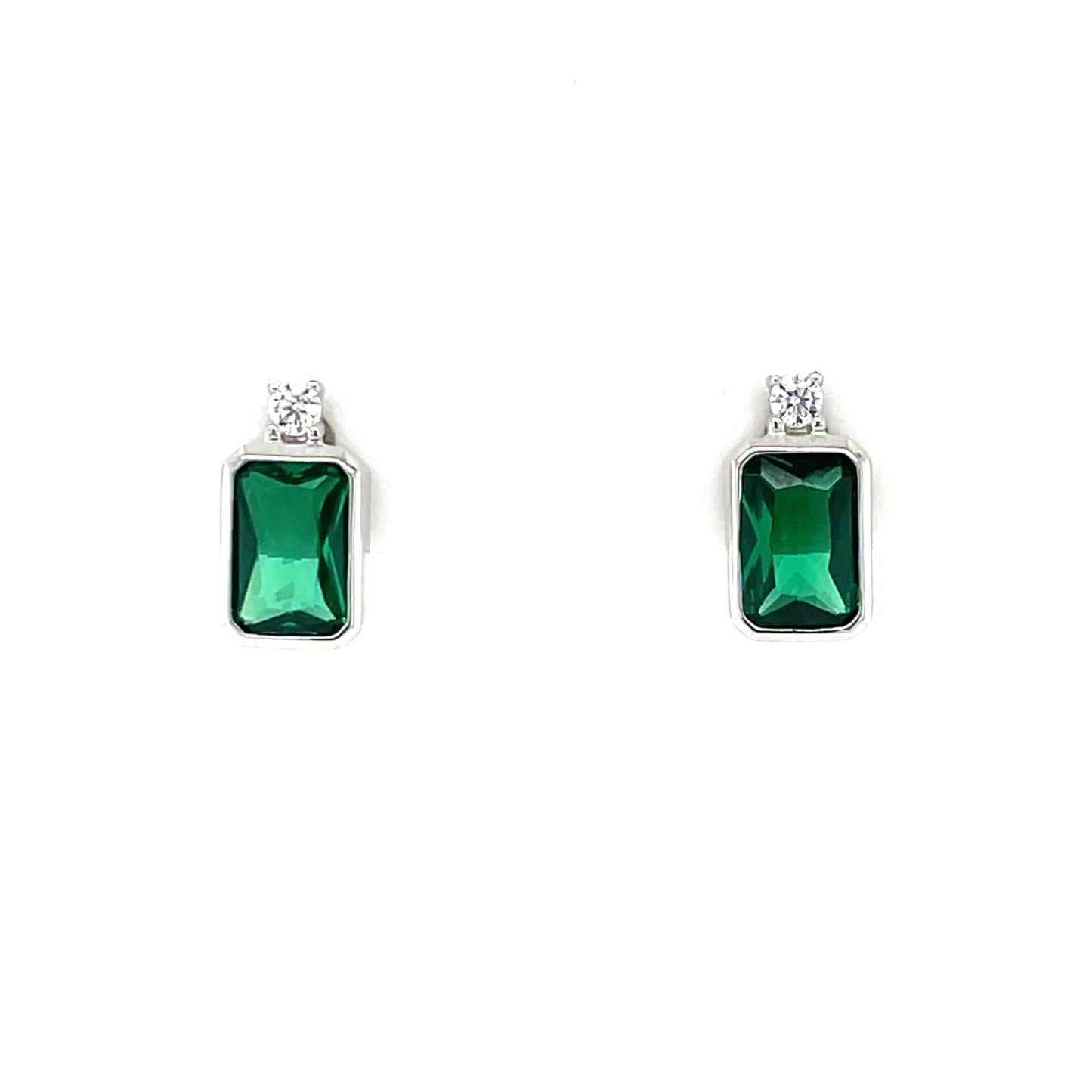 Sterling Silver Emerald CZ Rectangular Stud Earrings SE770/E