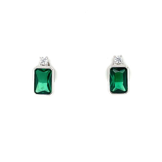 Sterling Silver Emerald CZ Rectangular Stud Earrings SE770/E