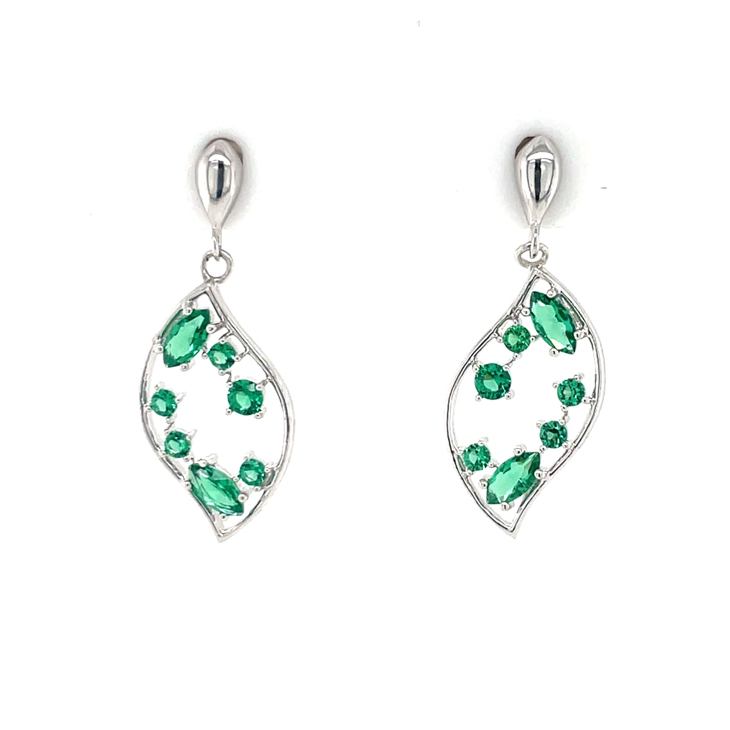 Sterling Silver Emerald CZ Wavy Drop Earrings SE776/E