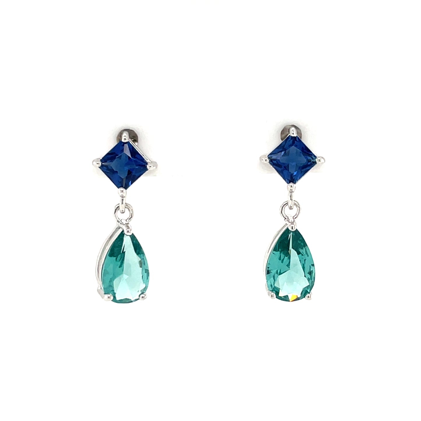 Sterling Silver Blue & Teal CZ Drop Earrings SE778