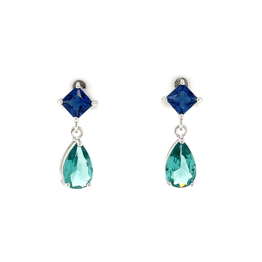 Sterling Silver Blue & Teal CZ Drop Earrings SE778