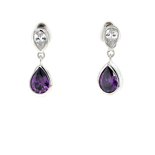 Sterling Silver Amethyst CZ Drop Earrings SE779