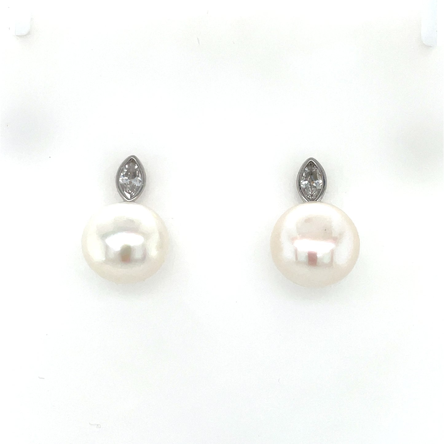 Sterling Silver Freshwater Pearl Marquise CZ Stud Earrings SER182