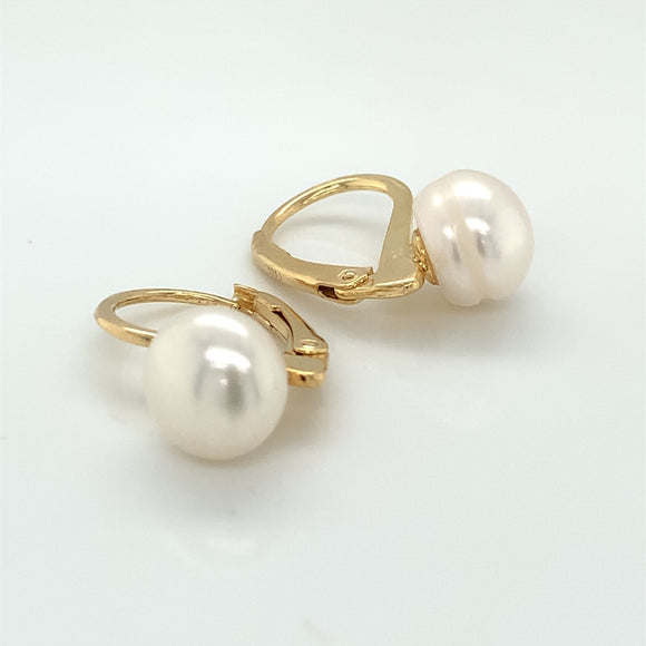 Sterling Silver 18ct Gold Freshwater Pearl 9.5mm Drop Earrings