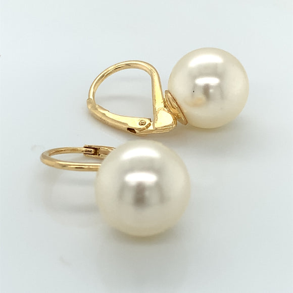 Sterling Silver 18ct Gold Simulated Pearl 12mm Drop Earrings SER312