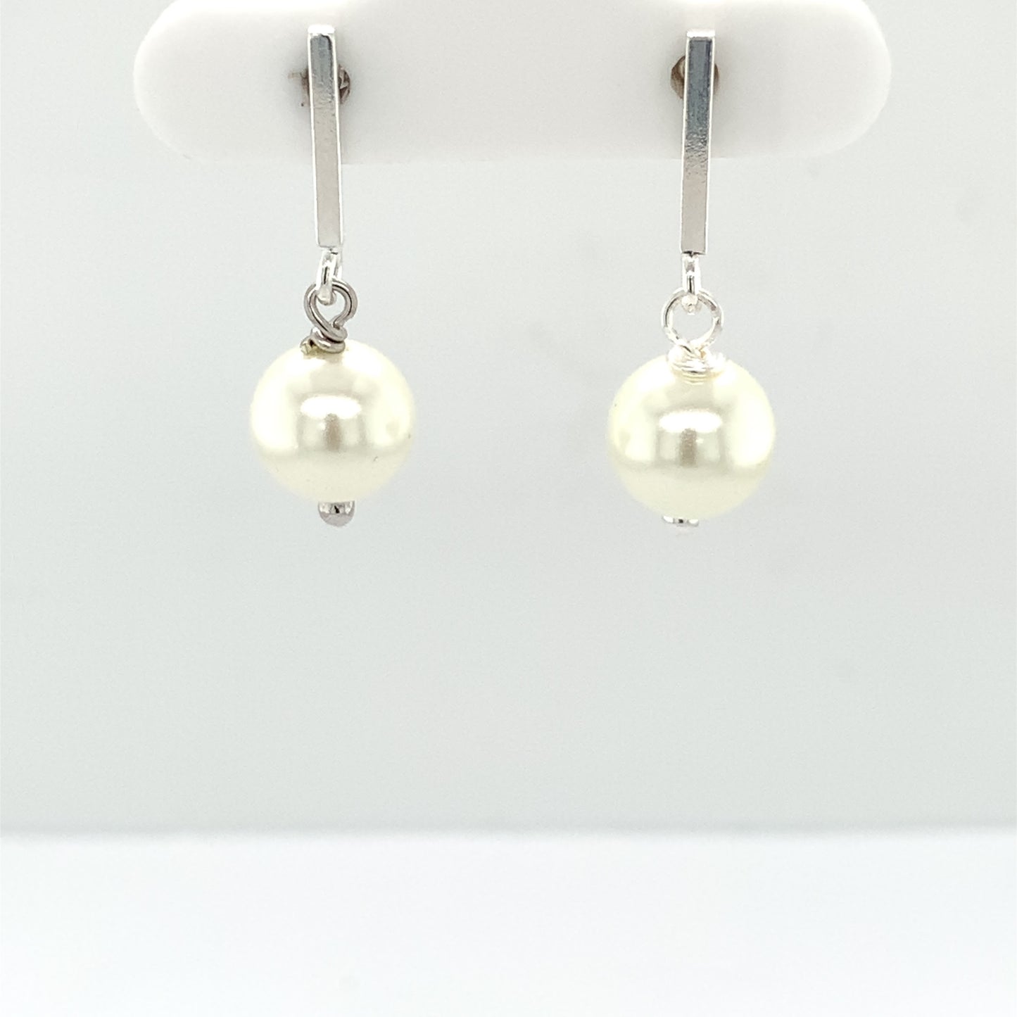 Sterling Silver Bar/Pearl Drop Earrings SER313