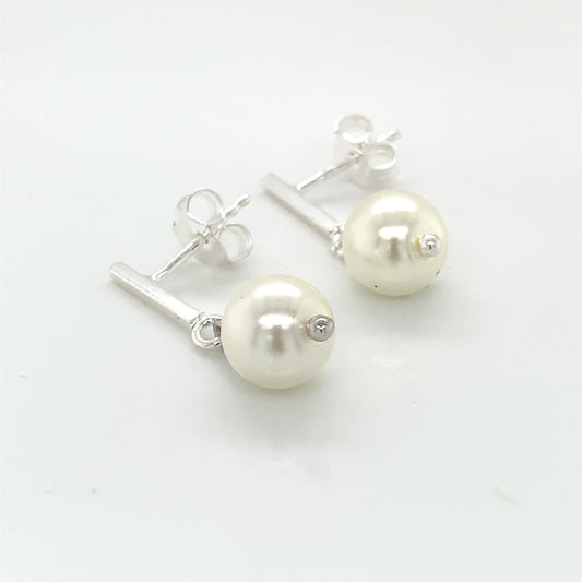 Sterling Silver Bar/Pearl Drop Earrings SER313