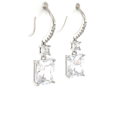 Sterling Silver Rectangular CZ Drop Earrings SER323
