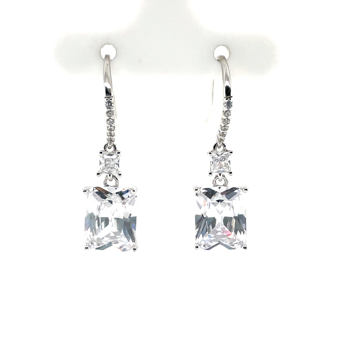 Sterling Silver Rectangular CZ Drop Earrings SER323