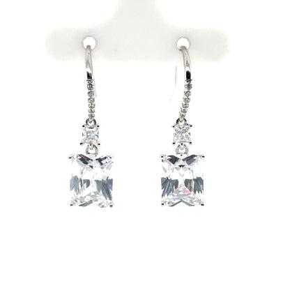 Sterling Silver Rectangular CZ Drop Earrings SER323