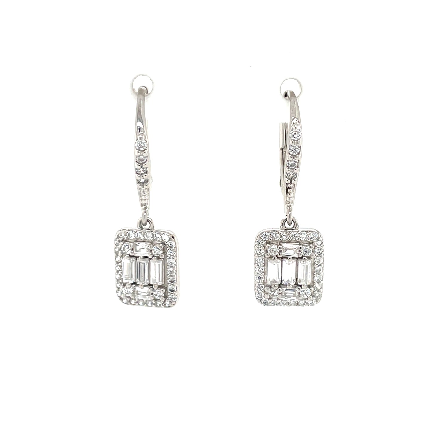 Sterling Silver Rectangular CZ Drop Earrings SER324