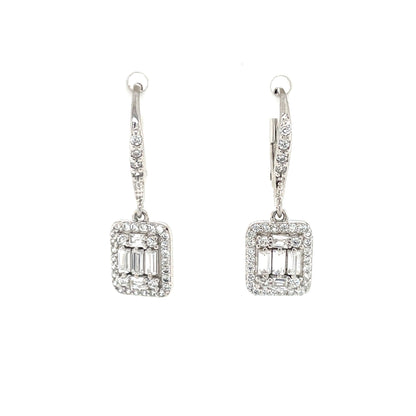 Sterling Silver Rectangular CZ Drop Earrings SER324