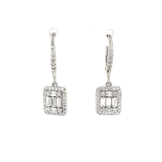 Sterling Silver Rectangular CZ Drop Earrings SER324