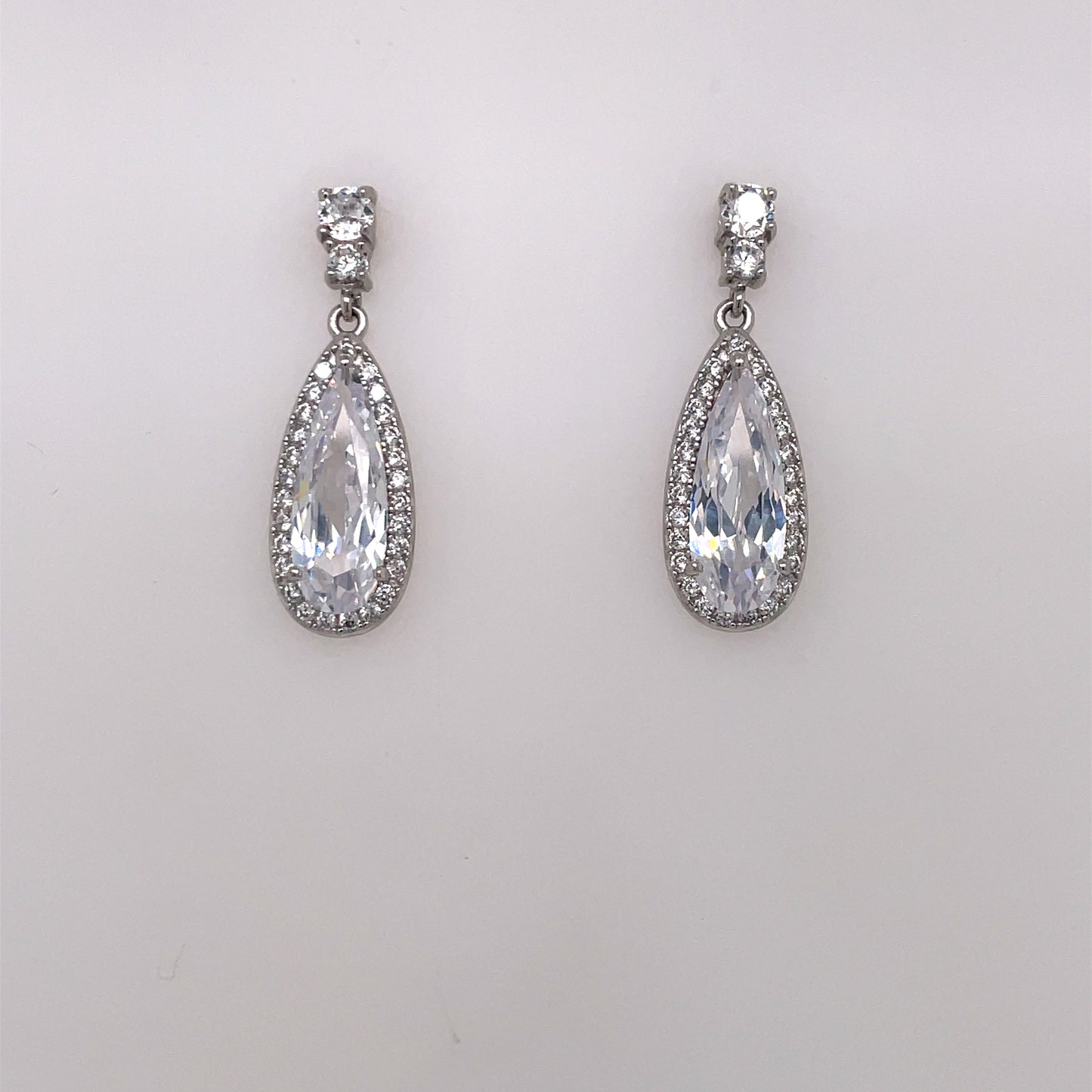 Sterling Silver CZ Teardrop Earrings SER329