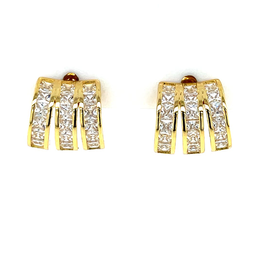 Gold-plated Silver CZ Triple Line Earrings SER417